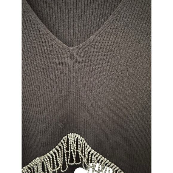 ZARA Gray Ribbed Knit Cropped Sweater w/ Pearl Rhinestone Fringe Hem - Size M - Picture 8 of 12